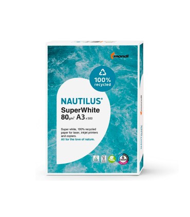 Papel fotocopiadora nautilus superwhite 100 reciclado din a3 80 gramos paquete de 500 hojas