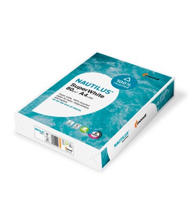 Papel fotocopiadora nautilus superwhite 100 reciclado din a4 80 gramos paquete de 500 hojas