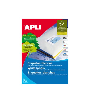 Etiqueta adhesiva apli 2423 tamano 1996x1445 mm fotocopiadora laser ink jet caja con 100 hojas din a4