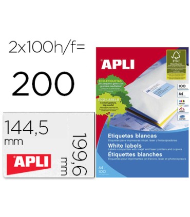 Etiqueta adhesiva apli 2423 tamano 1996x1445 mm fotocopiadora laser ink jet caja con 100 hojas din a4