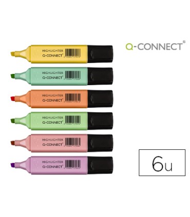 Rotulador q connect fluorescente pastel punta biselada estuche de 6 unidades colores surtidos