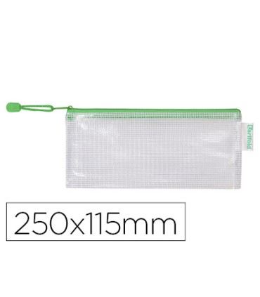 Bolsa multiusos tarifold pvc 250x115 mm apertura superior con cremallera portaboligrafo y correa color verde