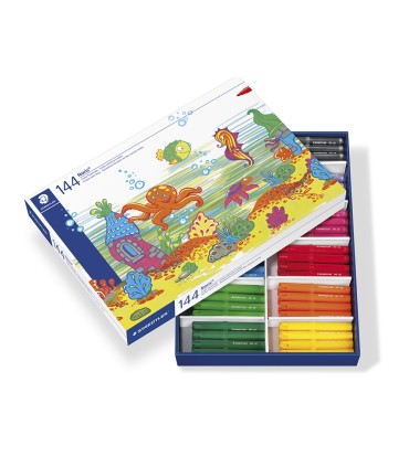 Rotulador staedtler color jumbo trazo 3 mm school pack de 144 unidades colores surtidos 12 x color