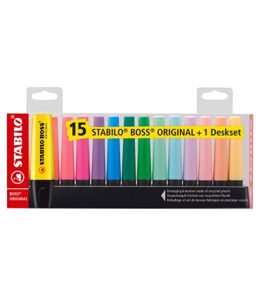 Rotulador stabilo boss fluorescente 70 blister de 15 unidades colores surtidos