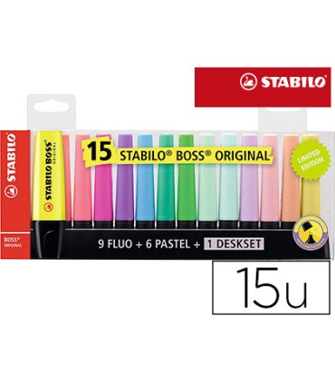 Rotulador stabilo boss fluorescente 70 blister de 15 unidades colores surtidos