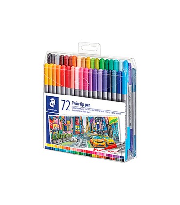 Rotulador staedtler doble punta de fibra 3200 estuche de 72 unidades colores surtidos