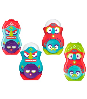 Sacapuntas maped plastico loopy totem 1 uso con goma colores surtidos decorado