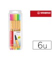 Rotulador stabilo punta de fibra point 88 blister 6 colores surtidos neon