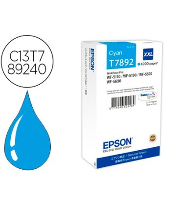 Ink jet epson t7892xxl wf 5110 5190 5620 5690 cian alta capacidad