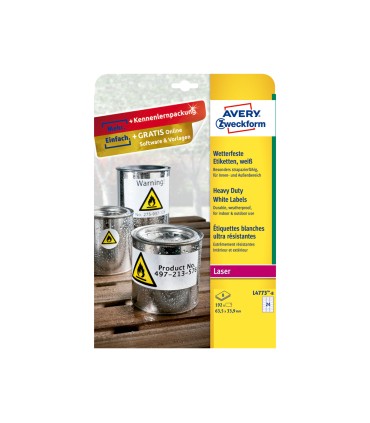 Etiqueta adhesiva resistente avery poliester blanco 991x139 mm para impresora laser pack de 32 unidades