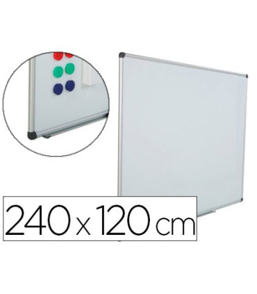 Pizarra blanca rocada acero vitrificado magnetico marco aluminio y cantoneras pvc 240x120 cm incluye bandeja