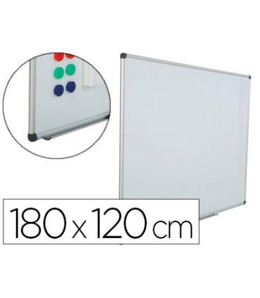 Pizarra blanca rocada acero vitrificado magnetico marco aluminio y cantoneras pvc 180x120 cm incluye bandeja