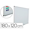 Pizarra blanca rocada acero vitrificado magnetico marco aluminio y cantoneras pvc 180x120 cm incluye bandeja