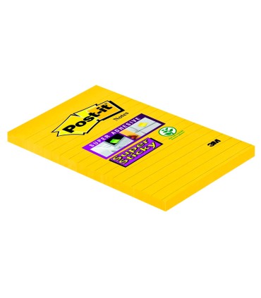 Bloc de notas adhesivas quita y pon post it super sticky rayado amarillo ultra 102x152 mm