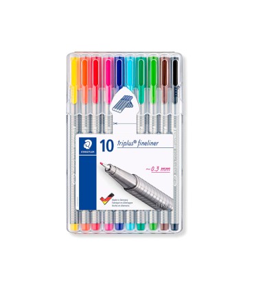 Rotulador staedtler triplus broadliner 338 estuche plastico de 10 unidades colores surtidos