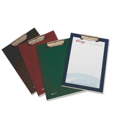 Portanotas pardo carton forrado pvc folio con pinza metalica burdeos