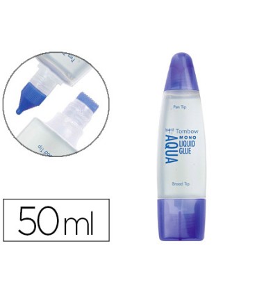 Pegamento cola liquida tombow transparente aqua permanente con 2 puntas bote de 50 ml