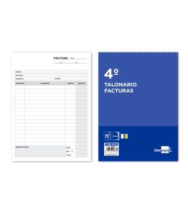 Talonario liderpapel facturas cuarto original y 2 copias t316 con igic