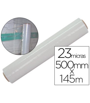 Film extensible q connect manual ancho 500 mm largo 145 mt espesor 23 micras transparente