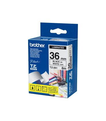 Cinta brother tze261 blanco negro 36mm longitud 8 mt