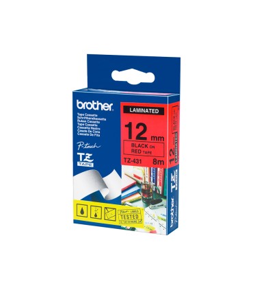 Cinta brother tze431 laminada negro rojo 12mm x 8mts