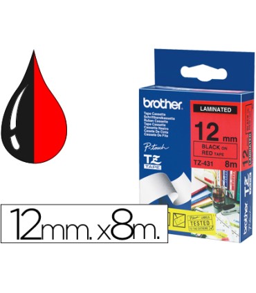 Cinta brother tze431 laminada negro rojo 12mm x 8mts