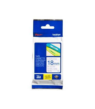 Cinta brother tze243 laminada azul blanco 18 mm 8mts