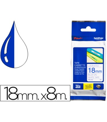 Cinta brother tze243 laminada azul blanco 18 mm 8mts