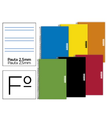 Cuaderno espiral papercop folio tapa extradura 80 hojas pauta 5 25 mm con margen 70 gr colores surtidos