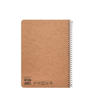 Cuaderno espiral liderpapel cuarto ecouse tapa cartulina kraft 80h papel reciclado 80 grcuadro 4mm