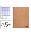 Cuaderno espiral liderpapel cuarto ecouse tapa cartulina kraft 80h papel reciclado 80 grcuadro 4mm