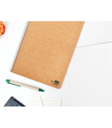 Cuaderno espiral liderpapel folio ecouse tapa cartulina kraft 80h papel reciclado 80 gr cuadro 4mm con margen