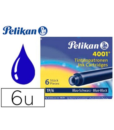 Tinta estilografica pelikan tp6 azul negro caja de 6 cartuchos