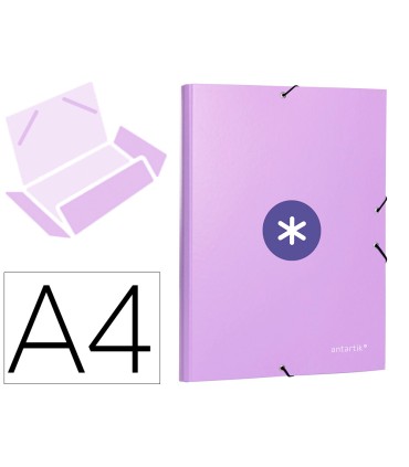 Carpeta liderpapel antartik gomas a4 3 solapas carton forrado color lavanda