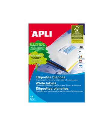 Etiqueta adhesiva apli 1295 tamano 70x508 mm fotocopiadora laser ink jet caja con 100 hojas din a4