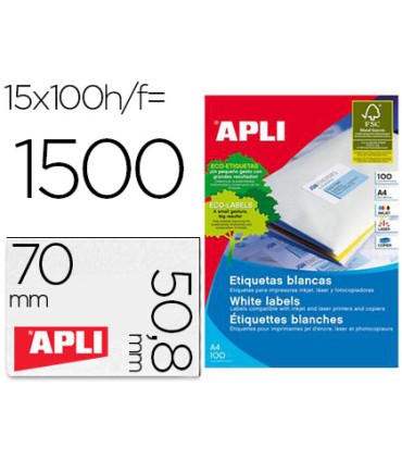 Etiqueta adhesiva apli 1295 tamano 70x508 mm fotocopiadora laser ink jet caja con 100 hojas din a4