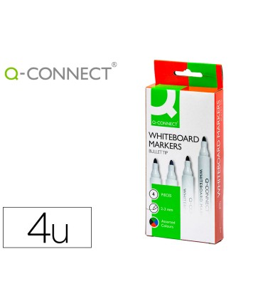 Rotulador q connect pizarra blanca caja 4 colores surtidos punta redonda 3 mm