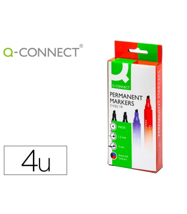 Rotulador q connect marcador permanente estuche de 4 colores surtidos punta biselada 5 mm