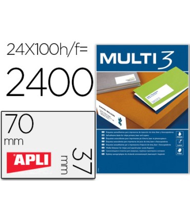 Etiqueta adhesiva multi 3 apli 70x37 mm fotocopiadora laser ink jet caja con 100 hojas din a4