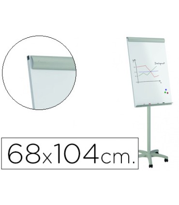 Pizarra blanca rocada para conferencias metalica lacada magnetica con ruedas 68x104 cm