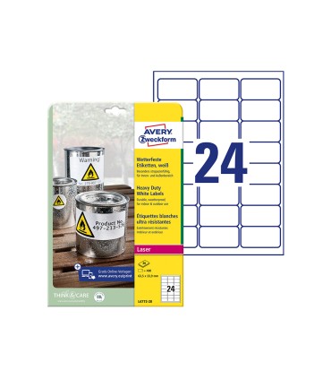 Etiqueta adhesiva resistente avery poliester blanco 39 mm 635x339 mm laser pack de 480unidades