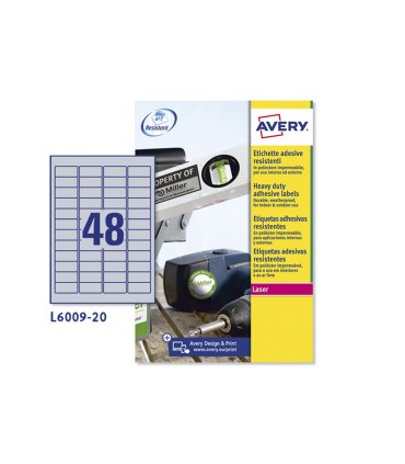 Etiqueta adhesiva resistente avery poliester plata 12 mm 457x212 mm laser pack de 960unidades