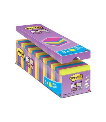 Bloc de notas adhesiva quita y pon post it super sticky 76x76 mm 90 hojas colores surtidos pack de 21 3