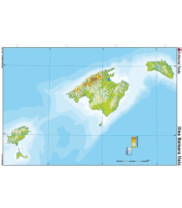 Mapa mudo color din a4 islas baleares fisico