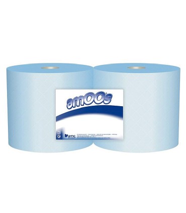 Papel secamanos industrial amoos 2 capas 235 mm x 300 mt color azul paquete de 2 rollos