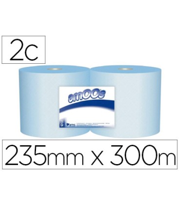 Papel secamanos industrial amoos 2 capas 235 mm x 300 mt color azul paquete de 2 rollos