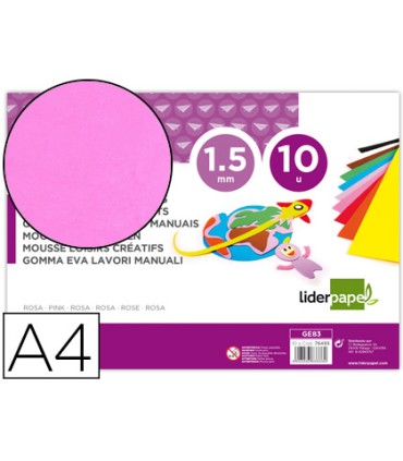 Goma eva liderpapel din a4 60g m2 espesor 15mm rosa paquete de 10 hojas