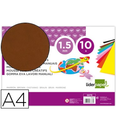 Goma eva liderpapel din a4 60g m2 espesor 15mm marron paquete de 10 hojas