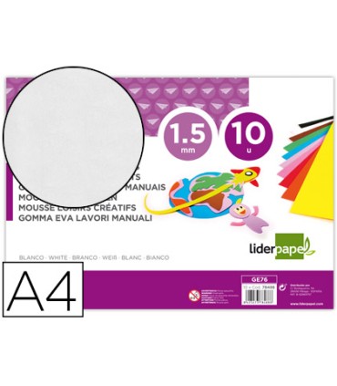 Goma eva liderpapel din a4 60g m2 espesor 15mm blanco paquete de 10 hojas