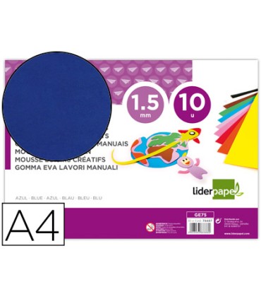 Goma eva liderpapel din a4 60g m2 espesor 15mm azul paquete de 10 hojas